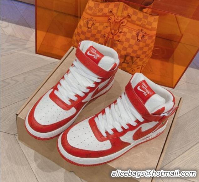 Comfortable Louis Vuitton and Nike Air Jordan AJ1 High-top Sneakers in Leather and Canvas Red 016125