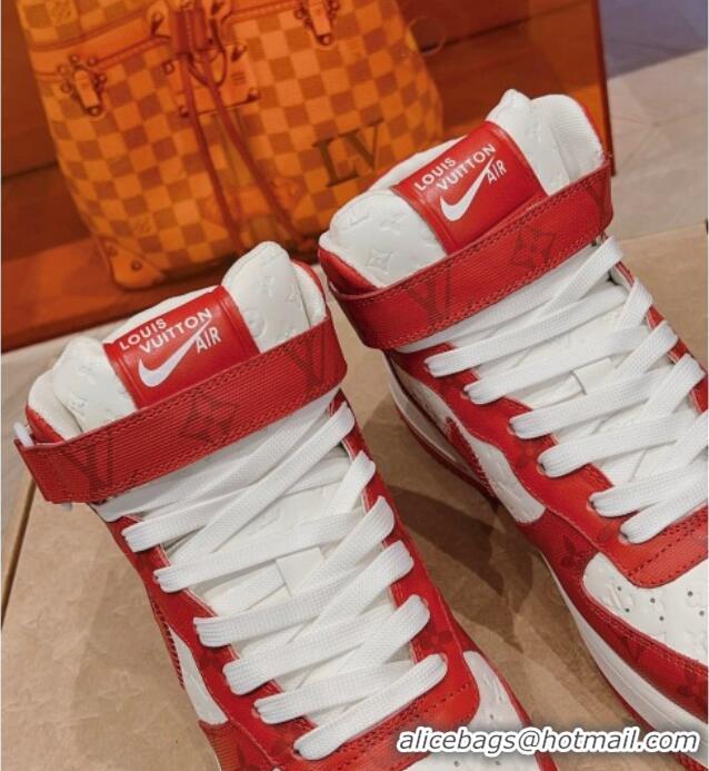 Comfortable Louis Vuitton and Nike Air Jordan AJ1 High-top Sneakers in Leather and Canvas Red 016125