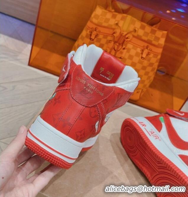 Comfortable Louis Vuitton and Nike Air Jordan AJ1 High-top Sneakers in Leather and Canvas Red 016125