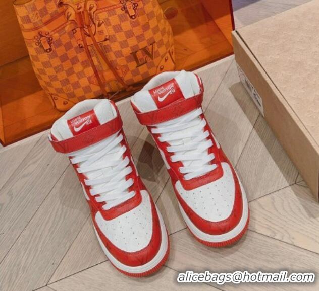 Comfortable Louis Vuitton and Nike Air Jordan AJ1 High-top Sneakers in Leather and Canvas Red 016125