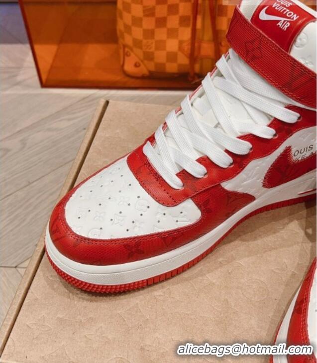 Comfortable Louis Vuitton and Nike Air Jordan AJ1 High-top Sneakers in Leather and Canvas Red 016125