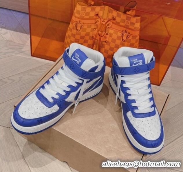 Top Grade Louis Vuitton and Nike Air Jordan AJ1 High-top Sneakers in Leather and Canvas Blue 016126