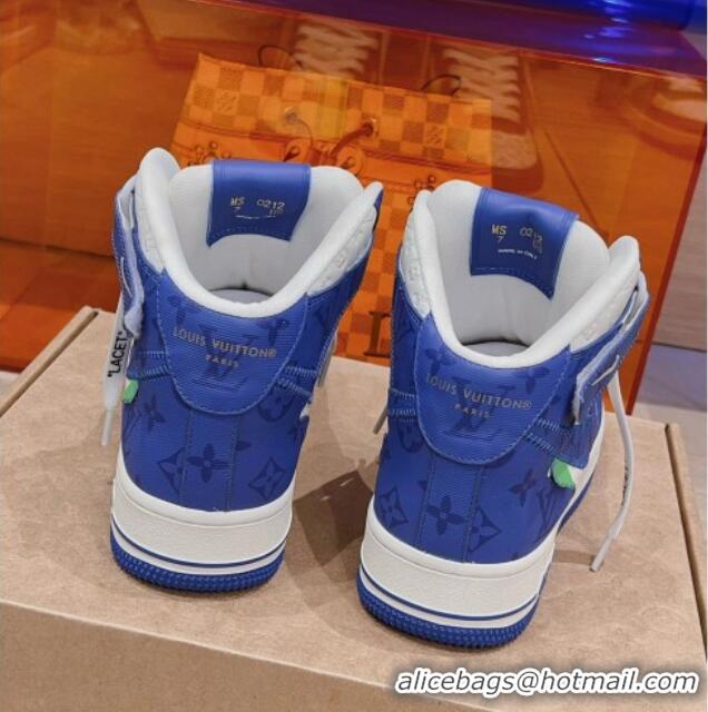 Top Grade Louis Vuitton and Nike Air Jordan AJ1 High-top Sneakers in Leather and Canvas Blue 016126