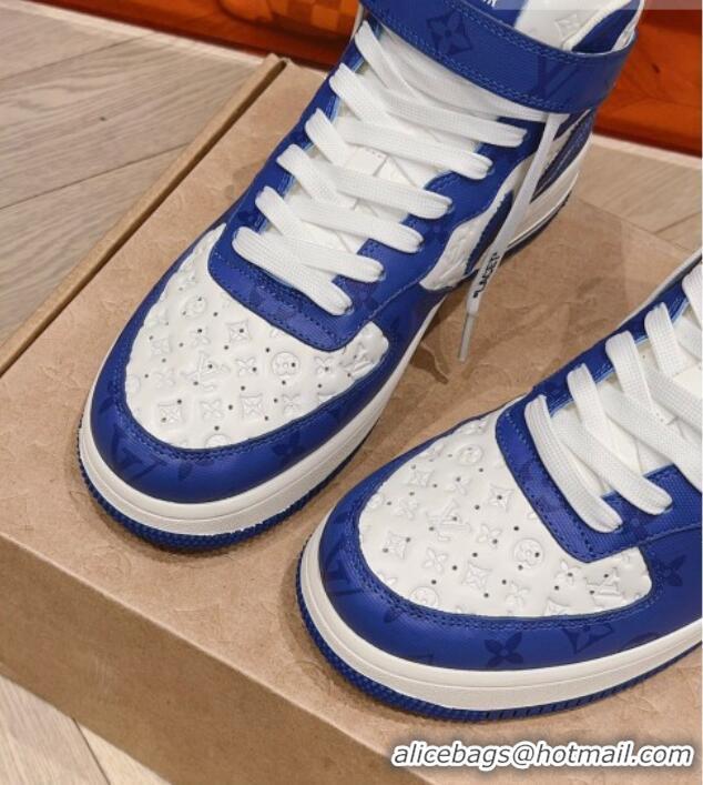 Top Grade Louis Vuitton and Nike Air Jordan AJ1 High-top Sneakers in Leather and Canvas Blue 016126