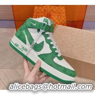 Good Quality Louis Vuitton and Nike Air Jordan AJ1 High-top Sneakers in Leather and Canvas Green 016128