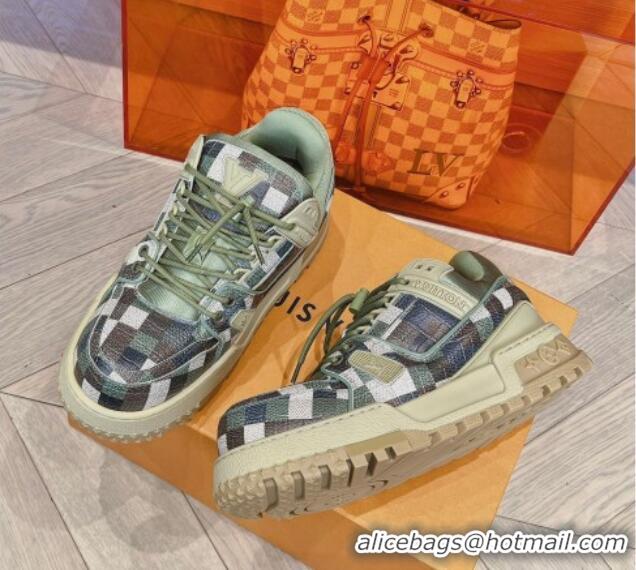 Grade Louis Vuitton LV Trainer Maxi Sneakers in Stone Embossed Leather Green/Multicolor 1025121