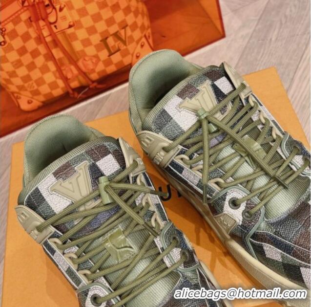 Grade Louis Vuitton LV Trainer Maxi Sneakers in Stone Embossed Leather Green/Multicolor 1025121