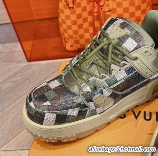 Grade Louis Vuitton LV Trainer Maxi Sneakers in Stone Embossed Leather Green/Multicolor 1025121