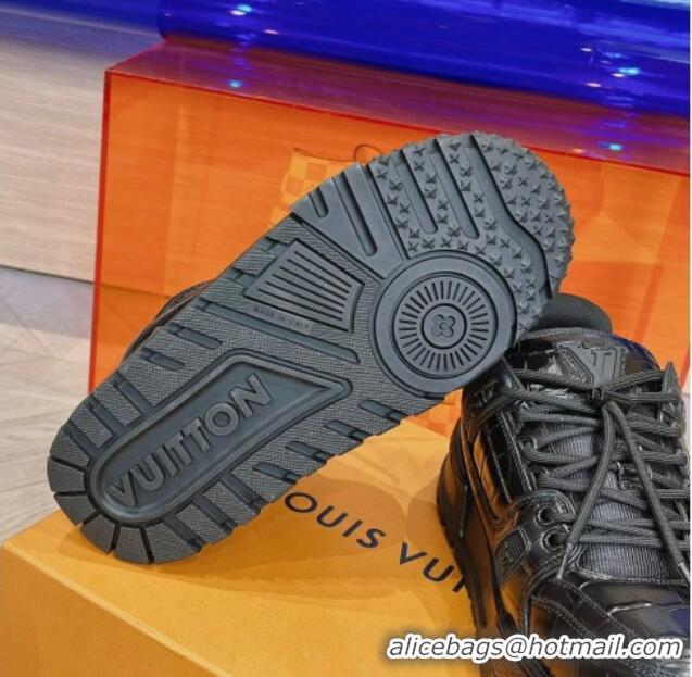 Discount Louis Vuitton LV Trainer Maxi Sneakers in Stone Embossed Leather Black 025122