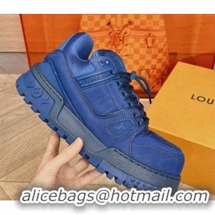 Top Quality Louis Vuitton LV Trainer Maxi Sneakers in Stone Embossed Leather Blue 025123