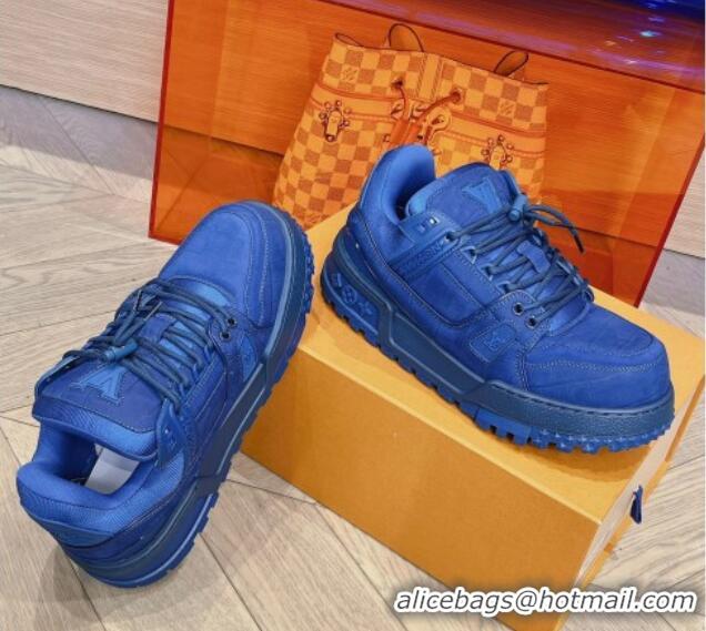 Top Quality Louis Vuitton LV Trainer Maxi Sneakers in Stone Embossed Leather Blue 025123