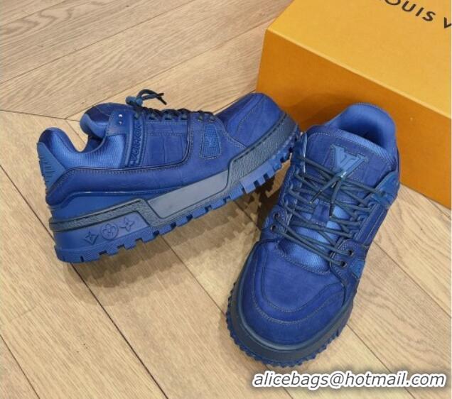 Top Quality Louis Vuitton LV Trainer Maxi Sneakers in Stone Embossed Leather Blue 025123