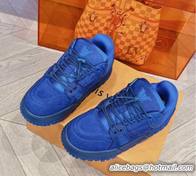 Top Quality Louis Vuitton LV Trainer Maxi Sneakers in Stone Embossed Leather Blue 025123