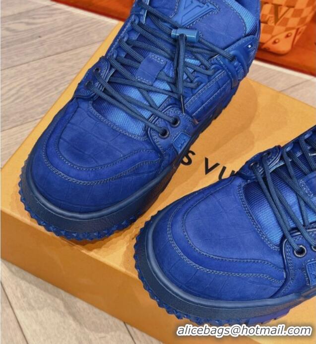 Top Quality Louis Vuitton LV Trainer Maxi Sneakers in Stone Embossed Leather Blue 025123