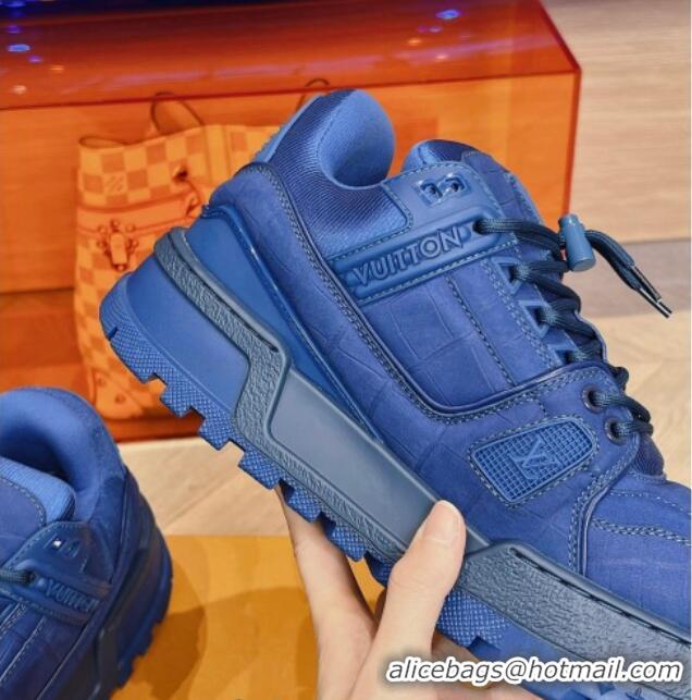 Top Quality Louis Vuitton LV Trainer Maxi Sneakers in Stone Embossed Leather Blue 025123