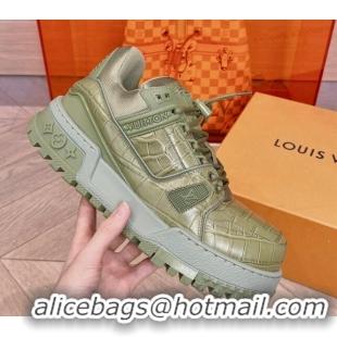 Top Quality Louis Vuitton LV Trainer Maxi Sneakers in Stone Embossed Leather Green 1025124