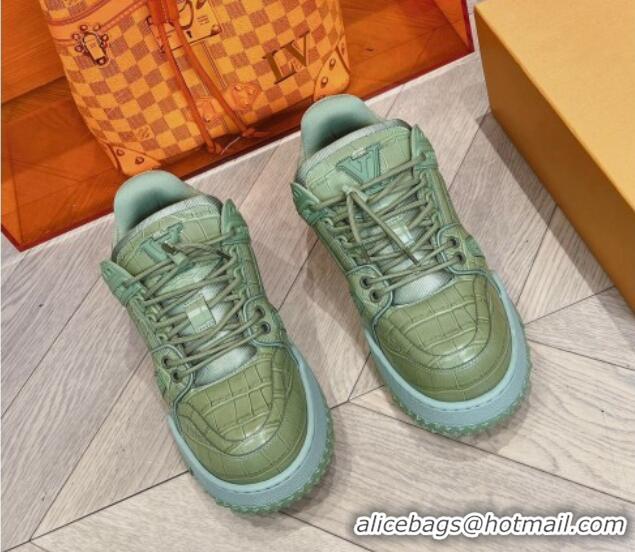 Top Quality Louis Vuitton LV Trainer Maxi Sneakers in Stone Embossed Leather Green 1025124