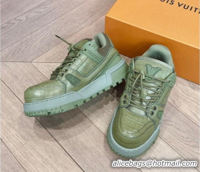 Top Quality Louis Vuitton LV Trainer Maxi Sneakers in Stone Embossed Leather Green 1025124