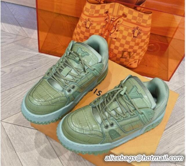 Top Quality Louis Vuitton LV Trainer Maxi Sneakers in Stone Embossed Leather Green 1025124