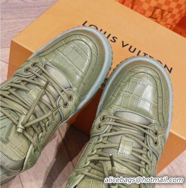 Top Quality Louis Vuitton LV Trainer Maxi Sneakers in Stone Embossed Leather Green 1025124