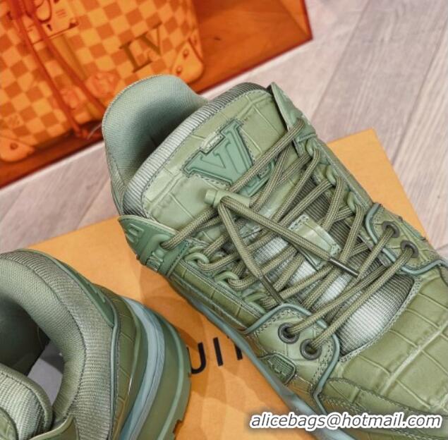 Top Quality Louis Vuitton LV Trainer Maxi Sneakers in Stone Embossed Leather Green 1025124