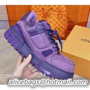 Lowest Price Louis Vuitton LV Trainer Maxi Sneakers in Stone Embossed Leather Purple 025125