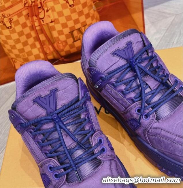 Lowest Price Louis Vuitton LV Trainer Maxi Sneakers in Stone Embossed Leather Purple 025125