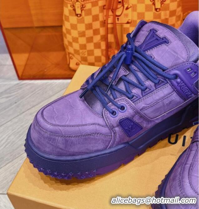 Lowest Price Louis Vuitton LV Trainer Maxi Sneakers in Stone Embossed Leather Purple 025125