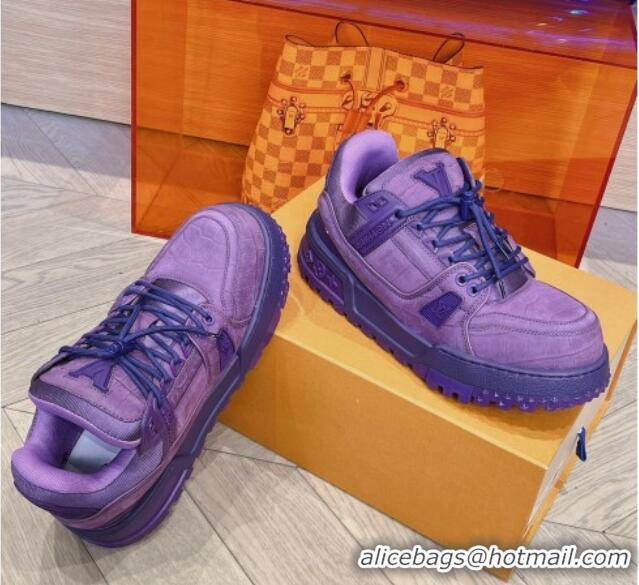 Lowest Price Louis Vuitton LV Trainer Maxi Sneakers in Stone Embossed Leather Purple 025125