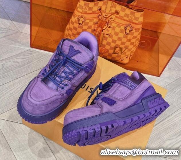 Lowest Price Louis Vuitton LV Trainer Maxi Sneakers in Stone Embossed Leather Purple 025125