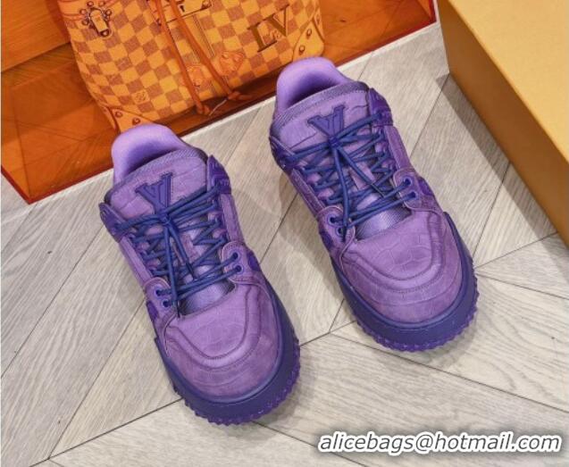 Lowest Price Louis Vuitton LV Trainer Maxi Sneakers in Stone Embossed Leather Purple 025125