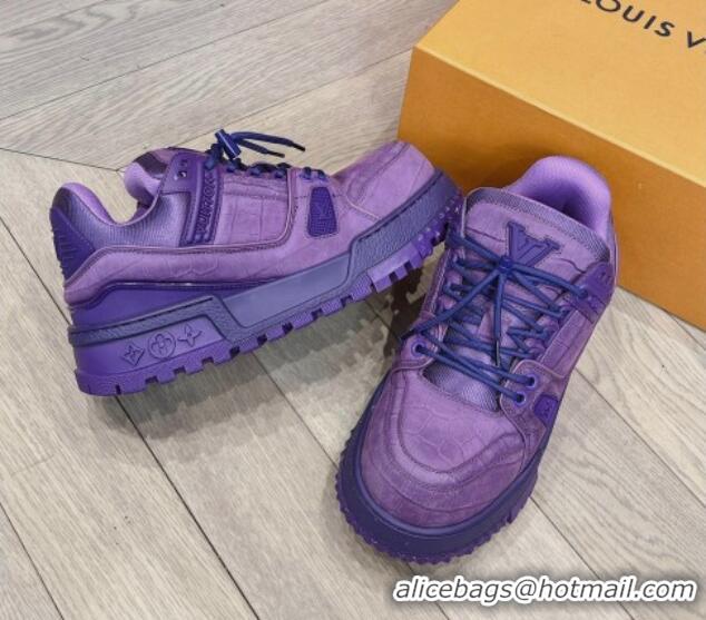 Lowest Price Louis Vuitton LV Trainer Maxi Sneakers in Stone Embossed Leather Purple 025125