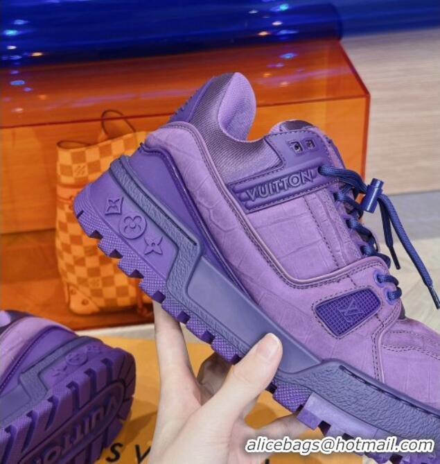 Lowest Price Louis Vuitton LV Trainer Maxi Sneakers in Stone Embossed Leather Purple 025125