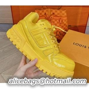 Durable Louis Vuitton LV Trainer Maxi Sneakers in Stone Embossed Leather Yellow 025126