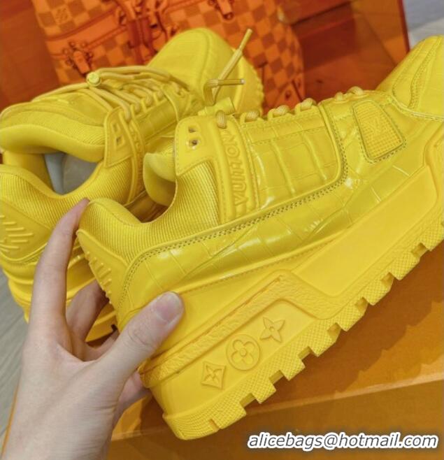 Durable Louis Vuitton LV Trainer Maxi Sneakers in Stone Embossed Leather Yellow 025126