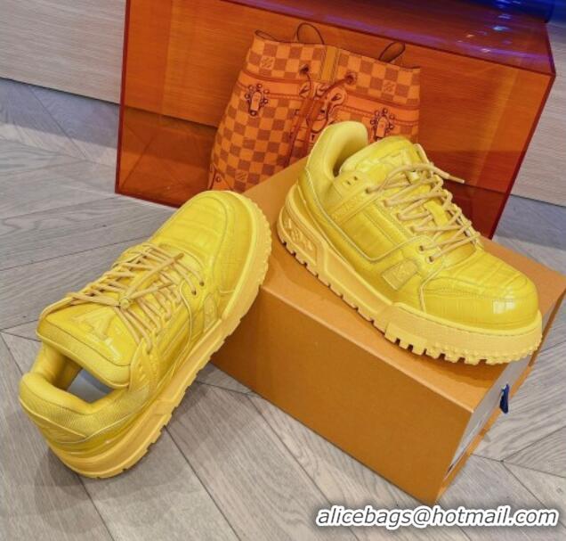 Durable Louis Vuitton LV Trainer Maxi Sneakers in Stone Embossed Leather Yellow 025126