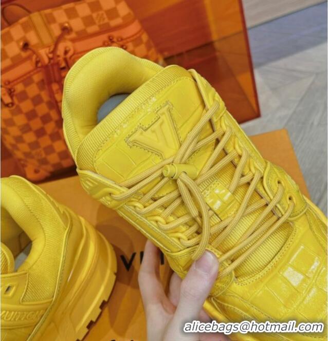 Durable Louis Vuitton LV Trainer Maxi Sneakers in Stone Embossed Leather Yellow 025126