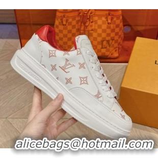 Big Discount Louis Vuitton Men's Beverly Hills Sneakers in Monogram Printed Leather Red 1025134