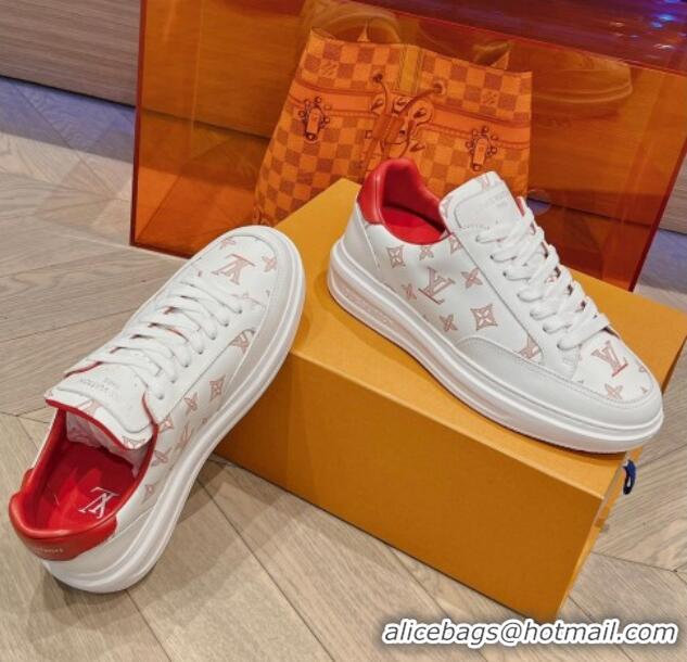 Big Discount Louis Vuitton Men's Beverly Hills Sneakers in Monogram Printed Leather Red 1025134