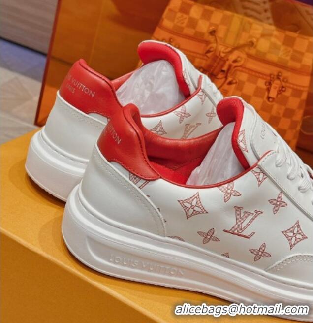 Big Discount Louis Vuitton Men's Beverly Hills Sneakers in Monogram Printed Leather Red 1025134