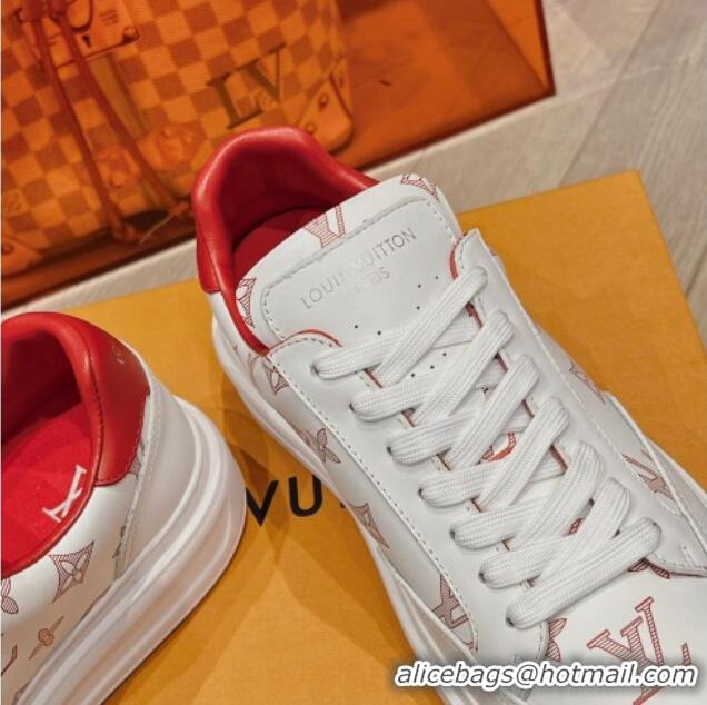 Big Discount Louis Vuitton Men's Beverly Hills Sneakers in Monogram Printed Leather Red 1025134