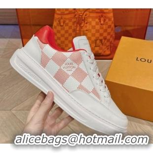 Cheap Price Louis Vuitton Men's Beverly Hills Sneakers in Damier Leather Red 1025135