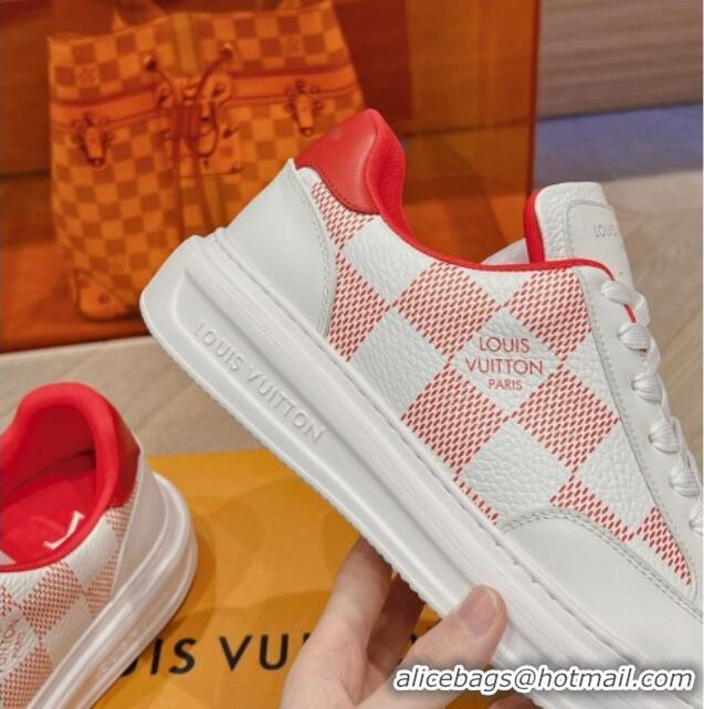 Cheap Price Louis Vuitton Men's Beverly Hills Sneakers in Damier Leather Red 1025135