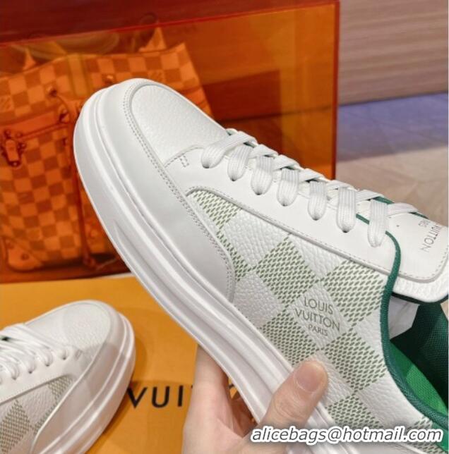 Top Design Louis Vuitton Men's Beverly Hills Sneakers in Damier Leather Green 025136