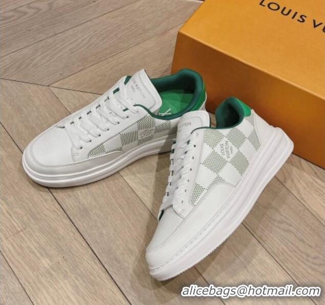 Top Design Louis Vuitton Men's Beverly Hills Sneakers in Damier Leather Green 025136