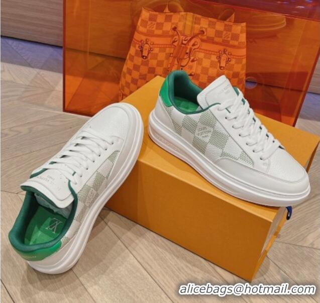 Top Design Louis Vuitton Men's Beverly Hills Sneakers in Damier Leather Green 025136