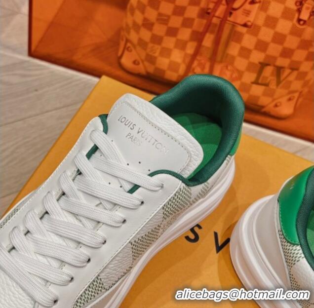 Top Design Louis Vuitton Men's Beverly Hills Sneakers in Damier Leather Green 025136