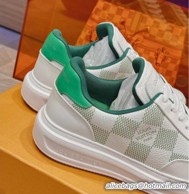 Top Design Louis Vuitton Men's Beverly Hills Sneakers in Damier Leather Green 025136