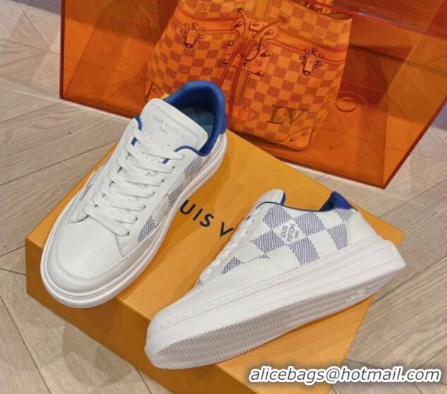 Shop Duplicate Louis Vuitton Men's Beverly Hills Sneakers in Damier Leather Blue 1025137