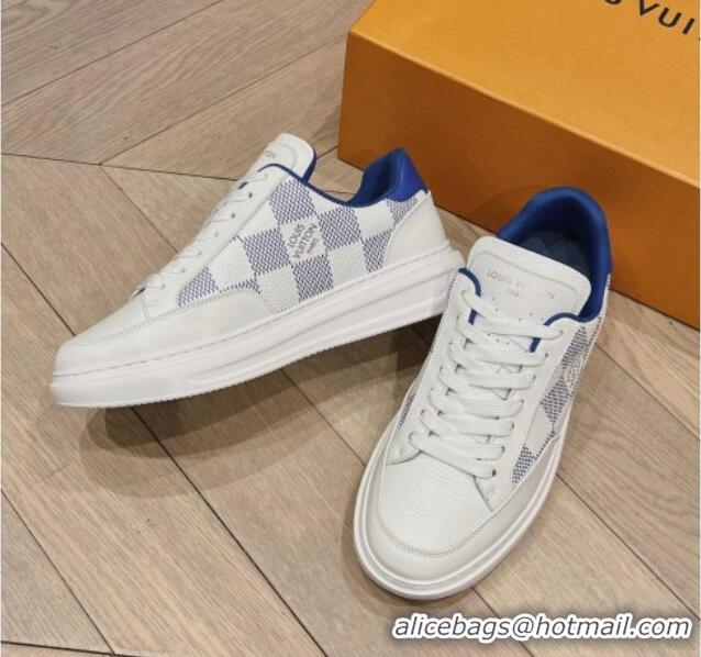 Shop Duplicate Louis Vuitton Men's Beverly Hills Sneakers in Damier Leather Blue 1025137